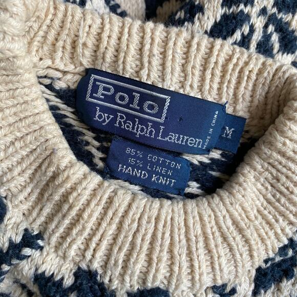 Polo by Ralph Lauren Vintage 90’s‎ Nordic Print Hand knit Sweater Size M - Picture 2 of 7